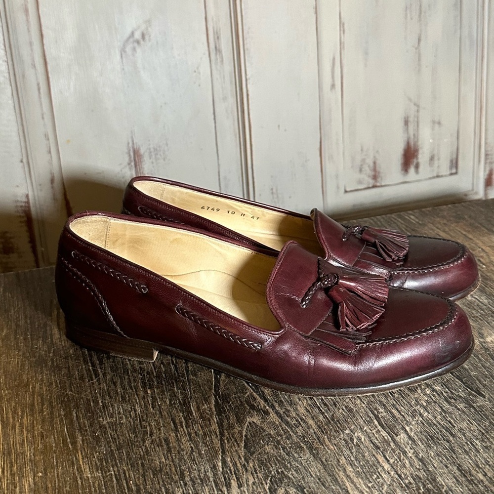 Vintage Bragano by Cole Haan Men's 10 Burgundy Leather Tassel Loafer Dress shoes